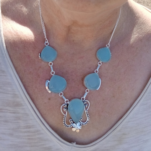 New Blue Chalcedony 925 Silver Necklace. - Picture 10 of 16